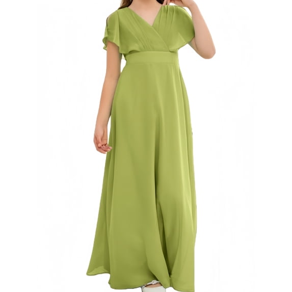 Chiffon Junior Bridesmaid Dress for Girls V-Neck Flower Girl Dress Formal Dresses -Clover-6Y