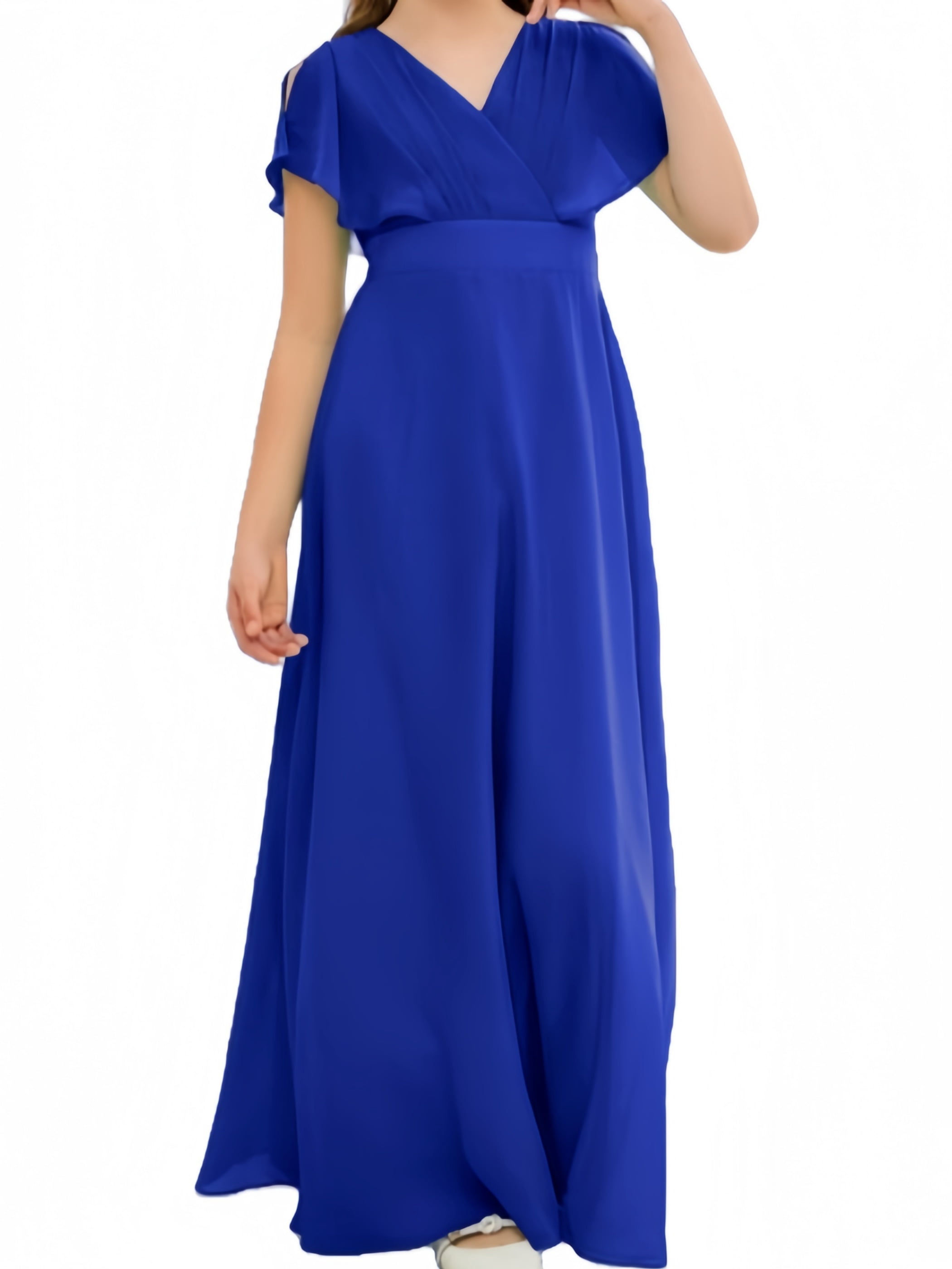 sachin and babi light blue dress Ivory Chiffon Wedding Flower Girl Dress Junior Bridesmaid Dress, Bow 4T --- Chest = 23 inches/ Waist = 22 inches/ Hollow to Mid-Calf = 29 Inches main image 0