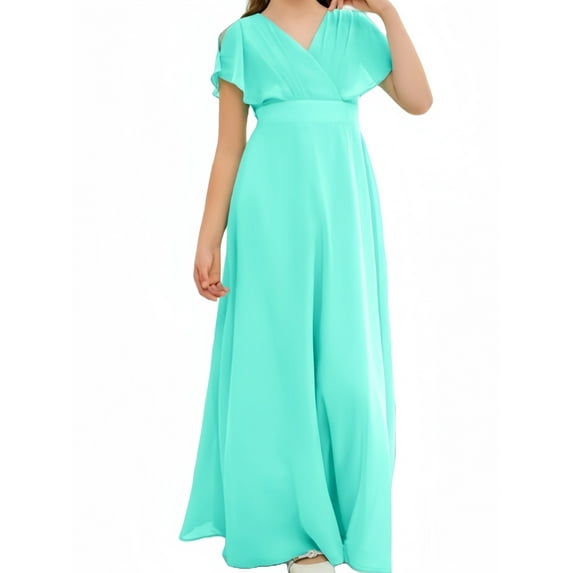 Chiffon Junior Bridesmaid Dress for Girls V-Neck Flower Girl Dress Formal Dresses -Spa-6Y