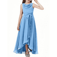 thumbnail image 1 of Chiffon Junior Bridesmaid Dress for Teens Asymmetrical Sleeveless Design Adjustable Waistband Flower Girl Dress for Girls Formal Dress-Blue-14Y, 1 of 9