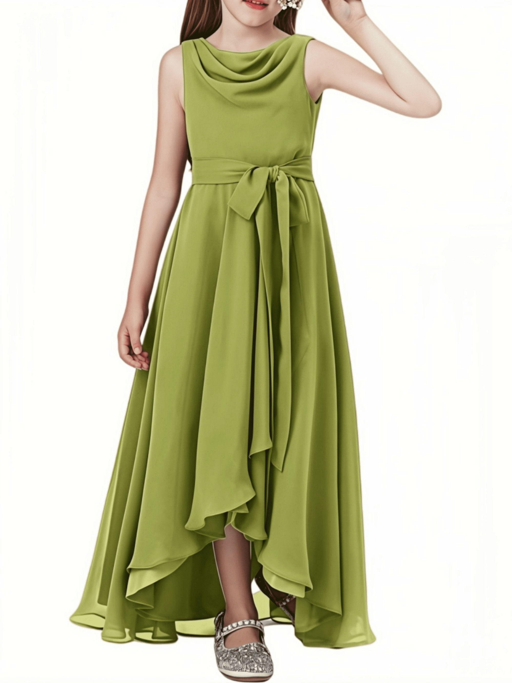 clover bridesmaid dress Wedtrend Women Chiffon Bridesmaids Tiered Lace-Up Back Cross A Line Floor Length  Bridesmaid Dress Wedding Party Formal Dress – WEDTREND main image 1