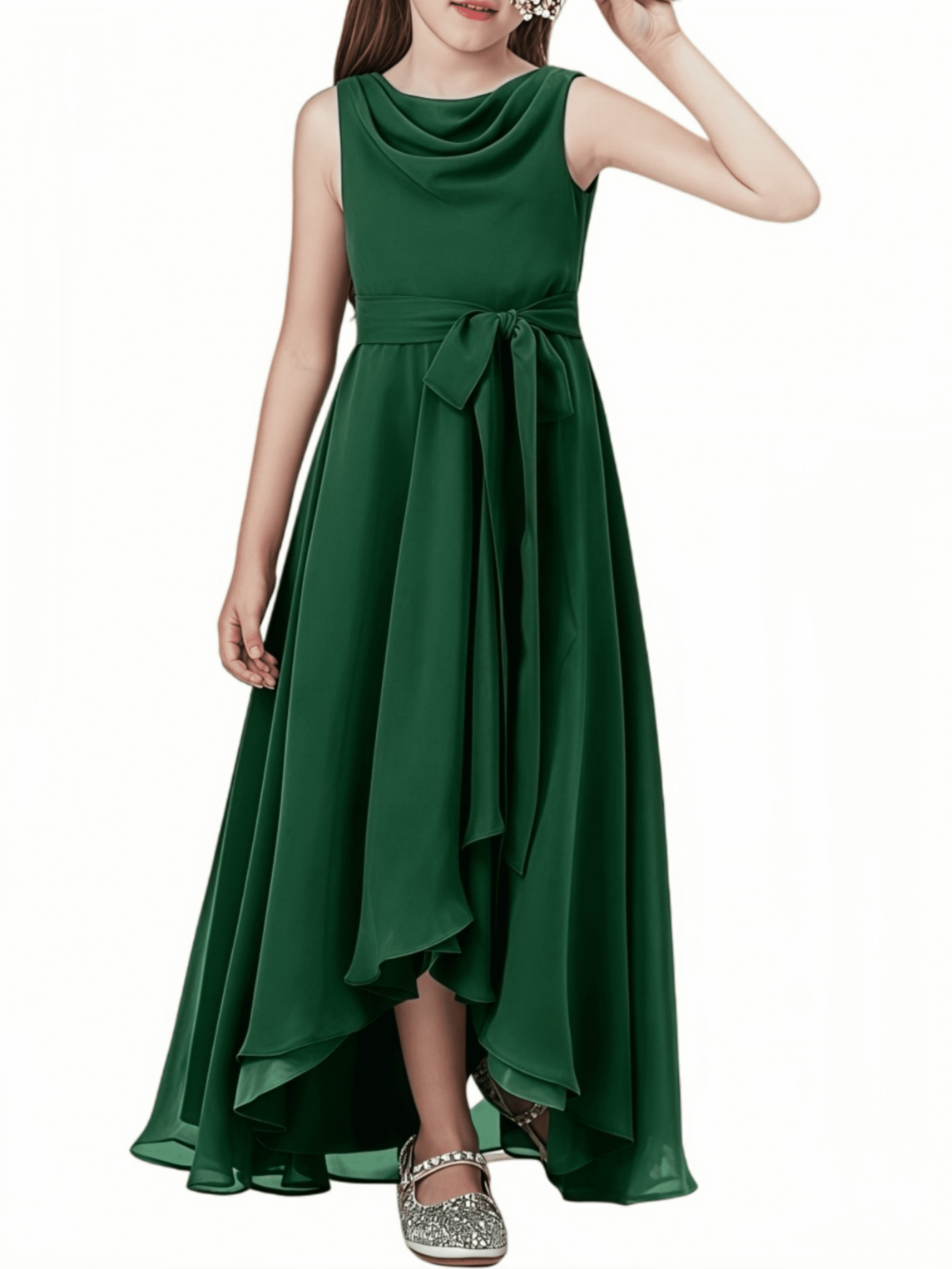 dark green junior bridesmaid dresses Wavy V-neck Chiffon Junior Bridesmaid Dress, Peacock