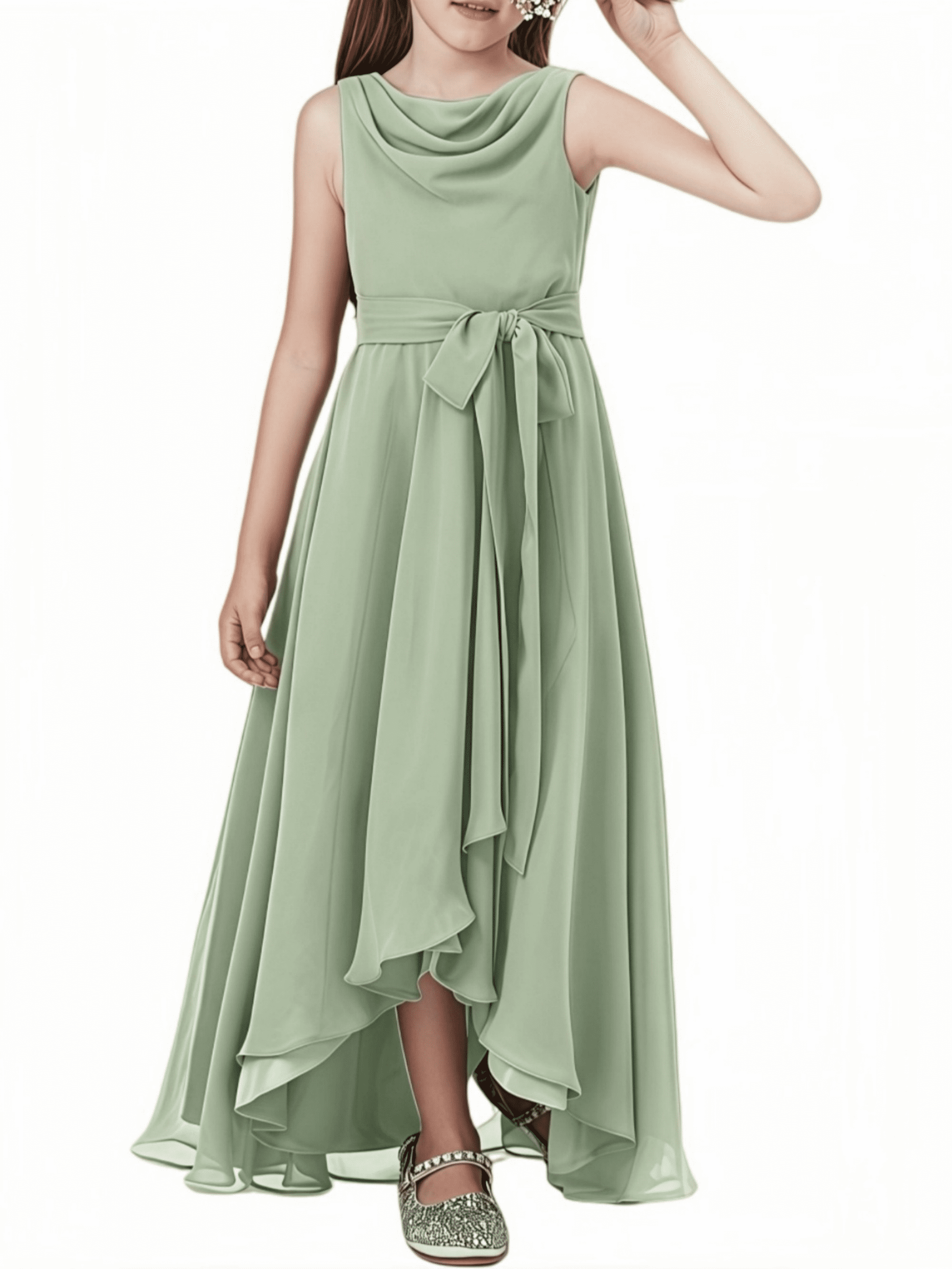 sage green junior bridesmaid dresses Dress Chiffon Size Large Colors can vary depending on the fabric Girls' Elegant Sage Green Summer