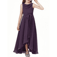 thumbnail image 1 of Chiffon Junior Bridesmaid Dress for Teens Asymmetrical Sleeveless Design Adjustable Waistband Flower Girl Dress for Girls Formal Dress-Plum-8Y, 1 of 9