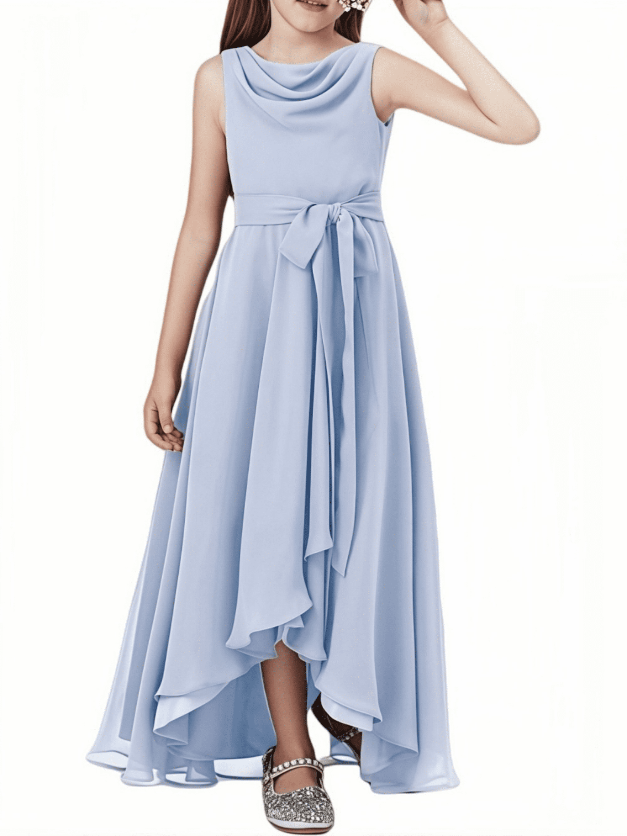 designer junior bridesmaid dresses Chiffon Dress for Teens Asymmetrical Sleeveless Design Adjustable Waistband Flower Girl Dress for Girls Formal Dress-Sky Blue-8Y Vestido Mini de Satín Features of Saylor Include Half Sleeves Prom Dresses Size:18/24m