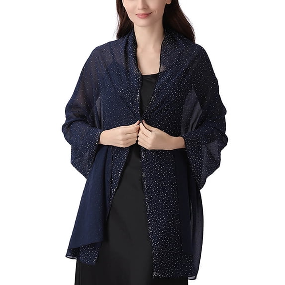 Chiffon Kimono Cardigans Women Oversized Bolero Shrug Sheer Cover Up For Summer Wedding Evening Bridal Bridesmaids Navy Free Size