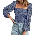 thumbnail image 1 of Chiffon Long Sleeve Tops for Women Stretch Square Neck Top Shirred Blouse Tops Square Neck Top Ruffle Hem Cropped Top, 1 of 6