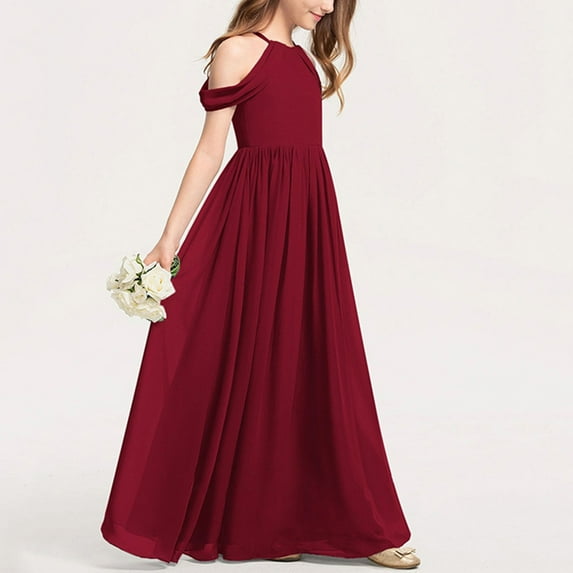 Chiffon Maxi Dresses for Girls Size 3-14 Teens Kids Elegant Sleeveless Crewneck Solid A-Line Graduation Wedding Guest Long Prom Dress