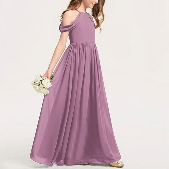 Chiffon Maxi Dresses for Girls Size 3-14 Teens Kids Elegant Sleeveless Crewneck Solid A-Line Graduation Wedding Guest Long Prom Dress