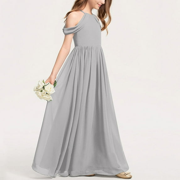 Chiffon Maxi Dresses for Girls Size 3-14 Teens Kids Elegant Sleeveless Crewneck Solid A-Line Graduation Wedding Guest Long Prom Dress