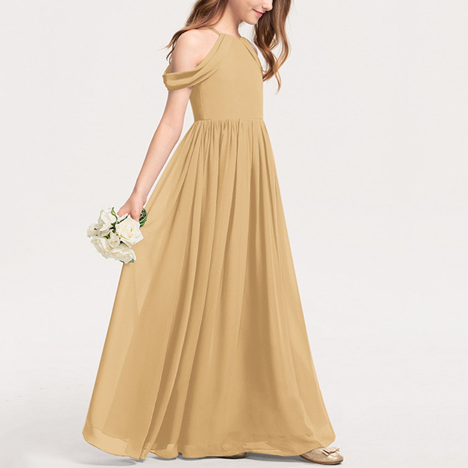 Chiffon Maxi Dresses for Girls Size 3-14 Teens Kids Elegant Sleeveless  Crewneck Solid A-Line Graduation Wedding Guest Long Prom Dress - Walmart.com