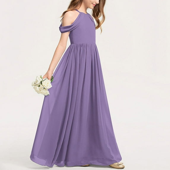 Chiffon Maxi Dresses for Girls Size 3-14 Teens Kids Elegant Sleeveless Crewneck Solid A-Line Graduation Wedding Guest Long Prom Dress