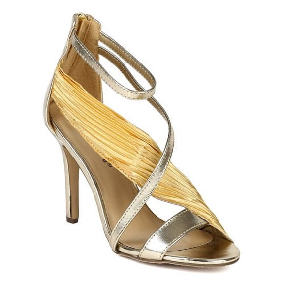 Chiffon Metallic Open Toe Chiffon Fabric Stiletto Sandal (Black, 6)