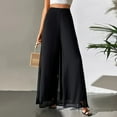 thumbnail image 1 of Chiffon Palazzo Pants for Women Casual Elastic Waist Double Layer Dressy Pants Boho Flowy Flare Wide Leg Trousers Black XL, 1 of 6