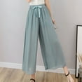 thumbnail image 1 of Savings Chiffon Pants for Women Wide Leg Plus Size Lace Up Hight Waist Trousers Ldies Fashion Culottes Capri Pant (M, Blue), 1 of 6