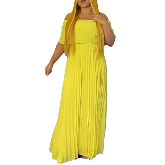Chiffon Pleated Dress for Women Off Shoulder Elastic Shawl Lightweight Solid Maxi Prom Cocktail Party Fall Winter Dresses