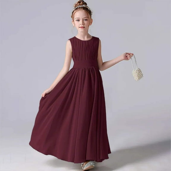 Chiffon Pleated Flower Girl Dresses with Sashes