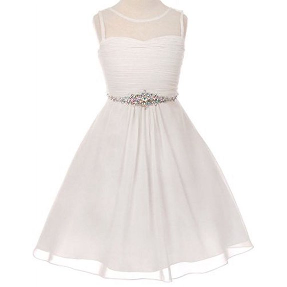 Chiffon Pleated Glitter Rhinestone Easter Summer Flower Girls Dresses Big Girl Off White 14 CC 5011