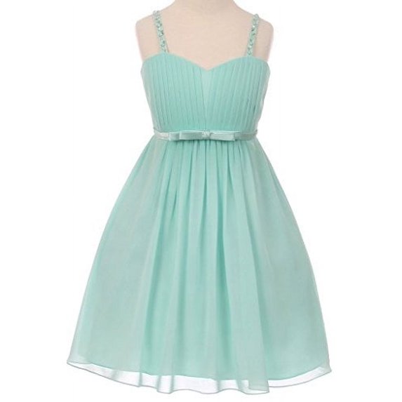 Chiffon Pleated Sequin Beads Shoulder Strap Easter Summer Flower Girls Dresses Big Girl Jade 12 CC 5012