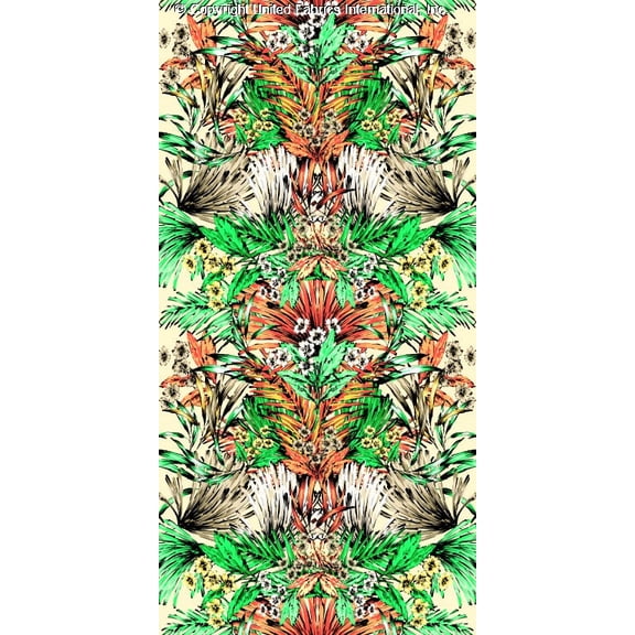 Chiffon Print Anguilla, Floral Border, Sheer Dress Fabric, Sewing (IVORY/JADE/CORAL, ByYard)