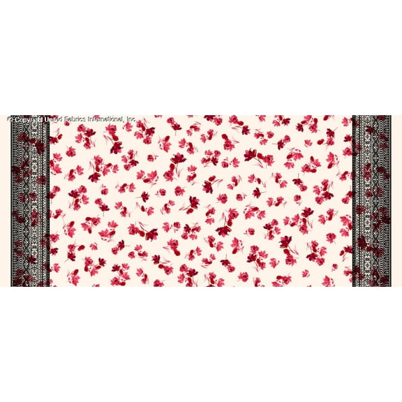 Chiffon Printed Dachess Floral Fabric Sheer Sewing Dressmaking Top Chiffon by the Yard (PINK/RED/BLACK, HalfaYard)