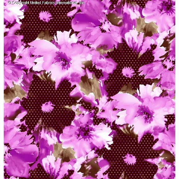 Chiffon Printed Large Floral Anticipated Sheer Dress Fabric by the Yard (CHOCO/PINK/MOCHA, HalfaYard)