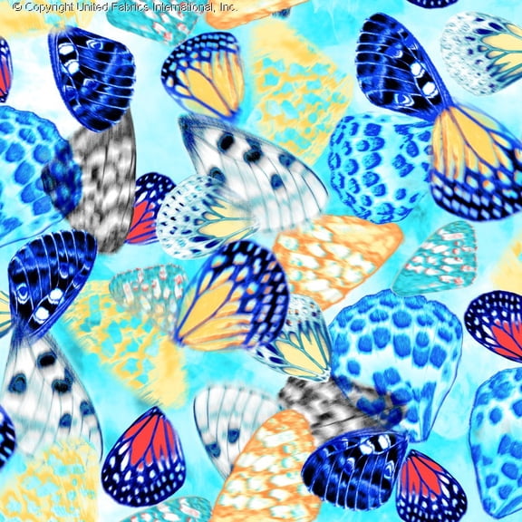 Chiffon Printed Meadows Print Fabric Butterfly Fabric Sheer Fabric Sewing Fabric (BLACK/TURQ/CORAL, HalfaYard)