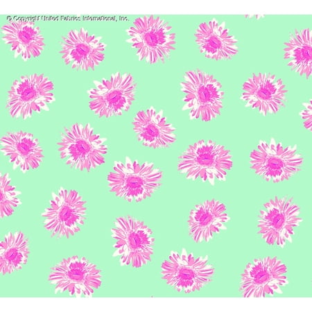 Chiffon Printed Nima Fabric by the Yard Floral Print Sheer Daisy Dress Fabric (MINT/HOTPINK/CREAM, HalfaYard)