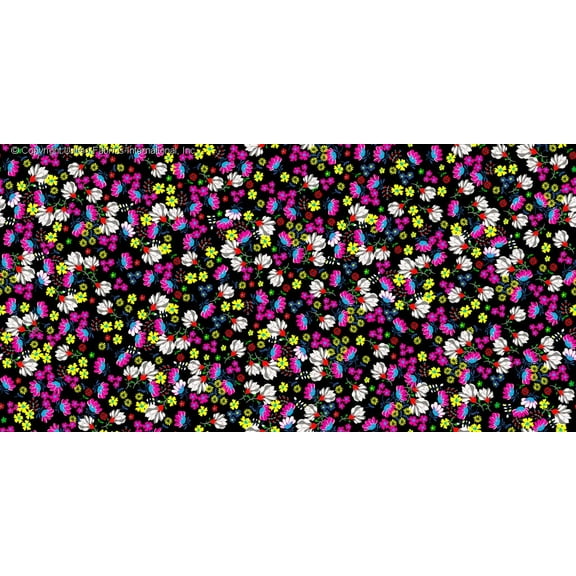 Chiffon Printed Paulette Floral Fabric Sheer Dress Top Sewing Chiffon by the Yard (BLACK/MAGENTA/GOLD, HalfaYard)