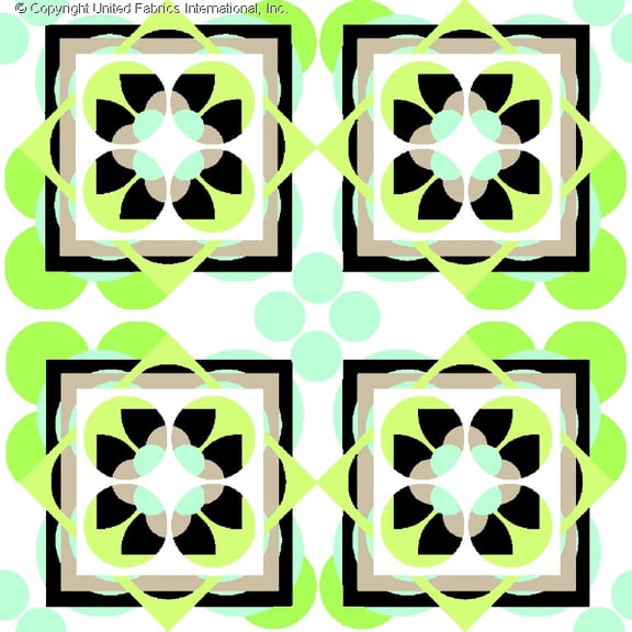 Chiffon Printed Sobat Print Fabric Floral Geometric Sheer Dress Sewing Polyester (BLACK/AQUA/LIME, ByYard)