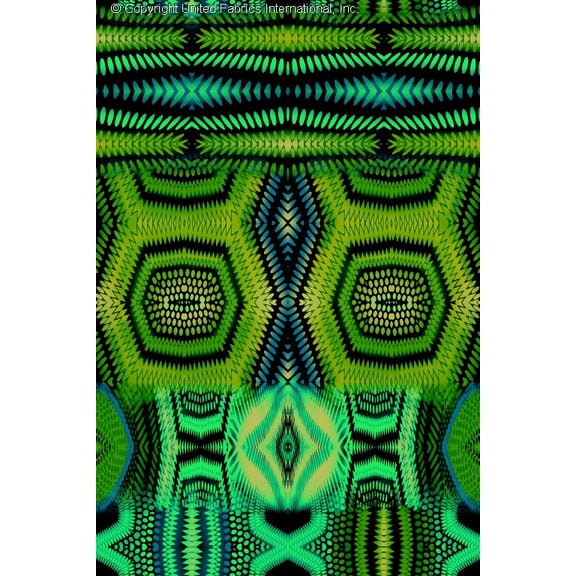 Chiffon Printed Swahili Fabric by the Yard Ethnic Print Sheer Geometric Dress Fabric (TEAL/GREEN/LIME, ByYard)