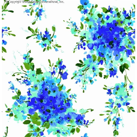 Chiffon Printed Vibrant Floral Fabric Sheer Peonies Dress Sewing Polyester (GREEN/ROYAL/TURQ, HalfaYard)