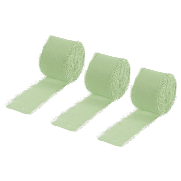 Chiffon Ribbon 1.5" x 10 Yard, Handmade Fringe Ribbon, Grass Green Silk Ribbon for Wedding, Gift Wrapping, Pack of 3