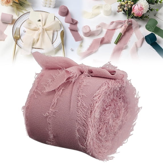 Chiffon Ribbon,Handmade Fringe Chiffon Ribbon Like Ribbons Edges Ribbon Rustic Gift Wrapping Ribbon for Wedding Invitations Bouquets Wrapping Decorations(A)