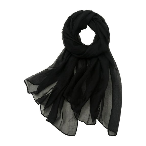 Chiffon Scarf Women's Lightweight Chiffon Scarf - Colorful Solid Print, Versatile for Summer & Sun Protection, Black One Size