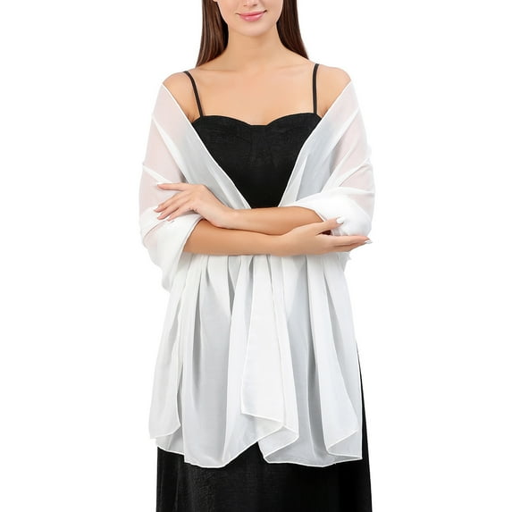 Chiffon Shawl, Yigetop Women Chiffon Shawls and Wraps for Evening Dresses, Elegant Soft Sheer Chiffon Stole Bride Wedding Scarf Black Shawl Beige One Size