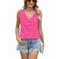 thumbnail image 1 of Chiffon Shirt Sleeveless V-Neck Pleated Ruffle Loose Women'S Top Rose Red L, 1 of 5