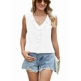thumbnail image 1 of Chiffon Shirt Sleeveless V-Neck Pleated Ruffle Loose Women'S Top White L, 1 of 5