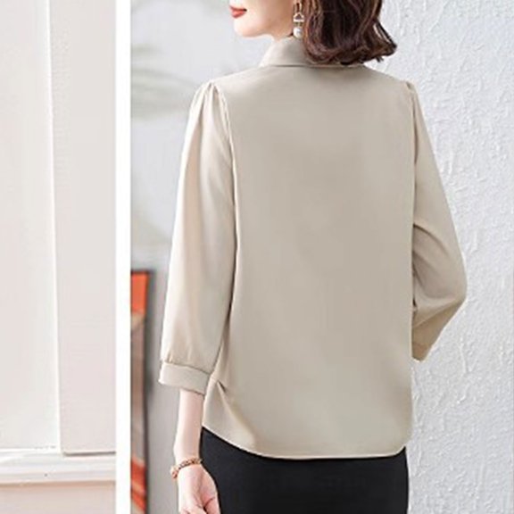 Chiffon Shirt Western Quarter Sleeve T Shirt 2024 New Mid Sleeved Shirt Small Shirt Tunic Tee Shirts for Women V Neck T Shirts for Women Junior Shirts Womens Classic T Shirts Cute Long Sleeve T Shirt