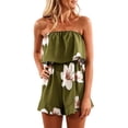 thumbnail image 1 of Chiffon Short Jumpsuits Womens Off Shoulder Floral Dressy Casual Pleated Romper Shorts Summer Beach Boho Outfits with Flowy Hem, 1 of 10