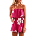 thumbnail image 1 of Chiffon Short Jumpsuits Womens Off Shoulder Floral Dressy Casual Pleated Romper Shorts Summer Beach Boho Outfits with Flowy Hem, 1 of 10