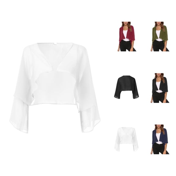 Chiffon Shrugs Cardigans for Women 2025 Lightweight Short Sleeve Open Front Bolero Shrug Cropped Cardigan