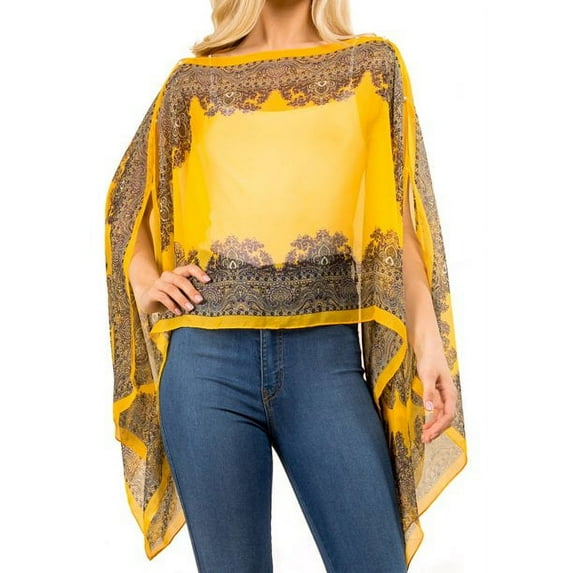 Chiffon Silk Feeling Sheer Poncho/Kimono Beach Cover-up Wearable Sun Protective Shawl