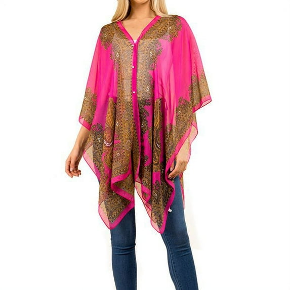 Chiffon Silk Feeling Sheer Poncho/Kimono Beach Cover-up Wearable Sun Protective Shawl