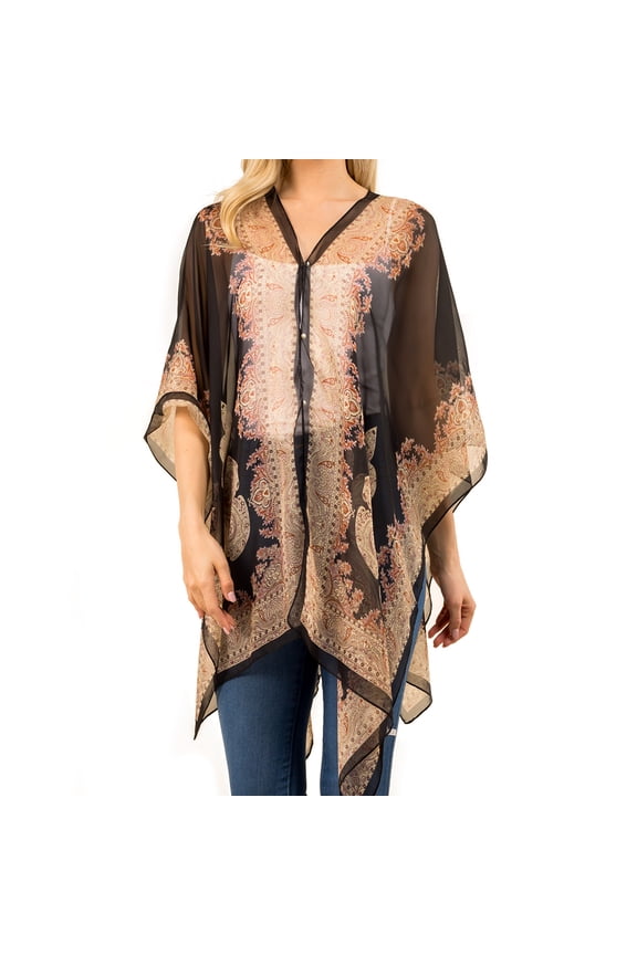 Chiffon Silk Feeling Sheer Poncho/Kimono Beach Cover-up Wearable Sun Protective Shawl