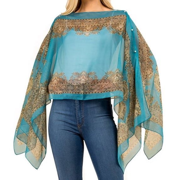 Chiffon Silk Feeling Sheer Poncho/Kimono Beach Cover-up Wearable Sun Protective Shawl