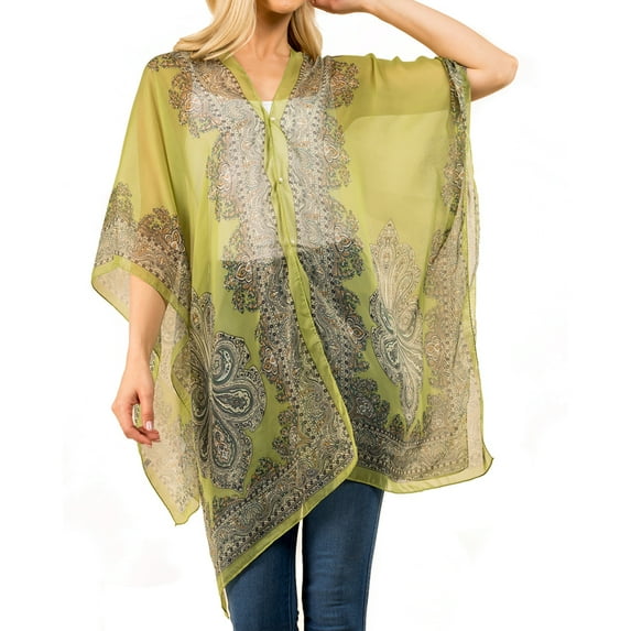 Chiffon Silk Feeling Sheer Poncho/Kimono Beach Cover-up Wearable Sun Protective Shawl