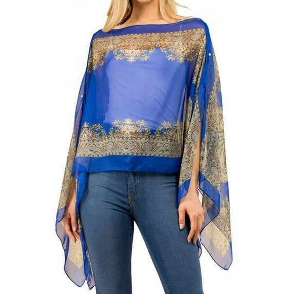 Chiffon Silk Feeling Sheer Poncho/Kimono Beach Cover-up Wearable Sun Protective Shawl