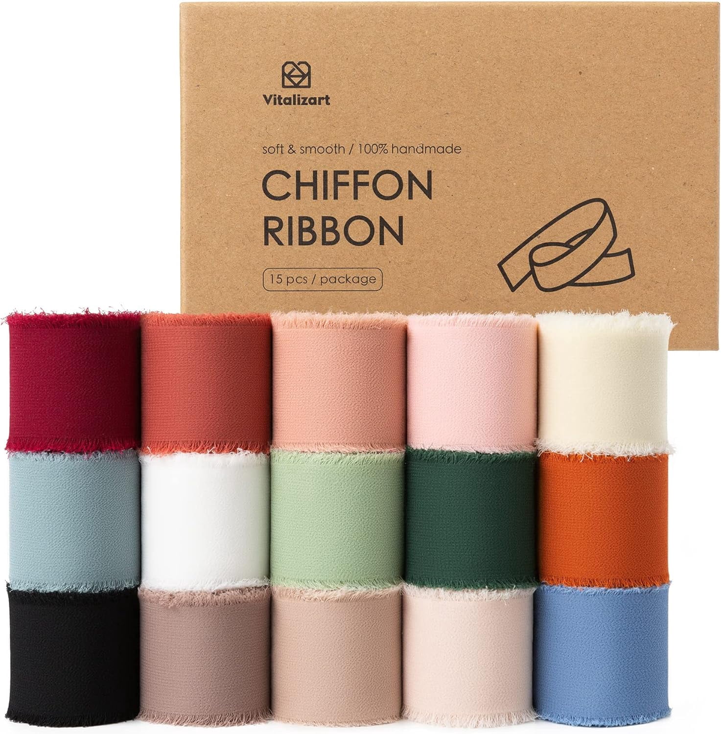 Chiffon Silk Ribbon 1 1/2 Inch x 75 Yd Handmade Frayed Edge Assorted ...