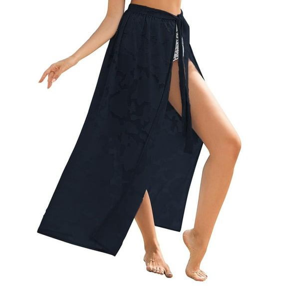 Chiffon Swimsuit Coverup Sarong - KLOY2K Floral Beach Wrap Skirt Sheer Bathing Suit Cover Up Long Resort Wear,Black,L